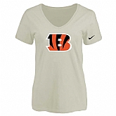 Women's Cincinnati Bengals Cream Logo V neck T-Shirt FengYun,baseball caps,new era cap wholesale,wholesale hats