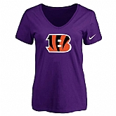 Women's Cincinnati Bengals Purple Logo V neck T-Shirt FengYun,baseball caps,new era cap wholesale,wholesale hats