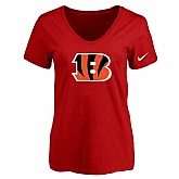 Women's Cincinnati Bengals Red Logo V neck T-Shirt FengYun,baseball caps,new era cap wholesale,wholesale hats