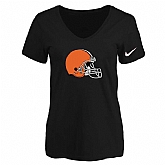 Women's Cleveland Browns Black Logo V neck T-Shirt FengYun,baseball caps,new era cap wholesale,wholesale hats