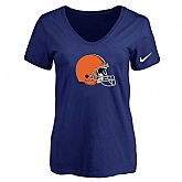 Women's Cleveland Browns D.Blue Logo V neck T-Shirt FengYun,baseball caps,new era cap wholesale,wholesale hats