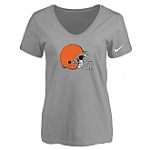 Women's Cleveland Browns L.Gray Logo V neck T-Shirt FengYun,baseball caps,new era cap wholesale,wholesale hats