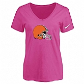 Women's Cleveland Browns Peach Logo V neck T-Shirt FengYun,baseball caps,new era cap wholesale,wholesale hats