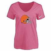 Women's Cleveland Browns Pink Logo V neck T-Shirt FengYun,baseball caps,new era cap wholesale,wholesale hats