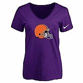 Women's Cleveland Browns Purple Logo V neck T-Shirt FengYun,baseball caps,new era cap wholesale,wholesale hats