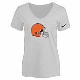 Women's Cleveland Browns White Logo V neck T-Shirt FengYun,baseball caps,new era cap wholesale,wholesale hats