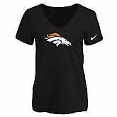 Women's Denver Broncos Black Logo V neck T-Shirt FengYun,baseball caps,new era cap wholesale,wholesale hats
