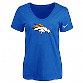 Women's Denver Broncos Blue Logo V neck T-Shirt FengYun,baseball caps,new era cap wholesale,wholesale hats