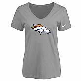 Women's Denver Broncos L.Gray Logo V neck T-Shirt FengYun,baseball caps,new era cap wholesale,wholesale hats