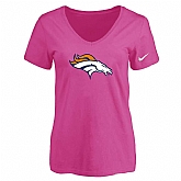 Women's Denver Broncos Peach Logo V neck T-Shirt FengYun,baseball caps,new era cap wholesale,wholesale hats