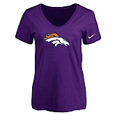 Women's Denver Broncos Purple Logo V neck T-Shirt FengYun,baseball caps,new era cap wholesale,wholesale hats