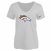 Women's Denver Broncos White Logo V neck T-Shirt FengYun,baseball caps,new era cap wholesale,wholesale hats
