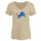 Women's Detroit Lions Beige Logo V neck T-Shirt FengYun,baseball caps,new era cap wholesale,wholesale hats