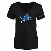 Women's Detroit Lions Black Logo V neck T-Shirt FengYun,baseball caps,new era cap wholesale,wholesale hats
