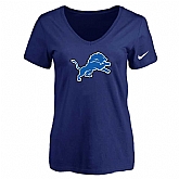 Women's Detroit Lions D.Blue Logo V neck T-Shirt FengYun,baseball caps,new era cap wholesale,wholesale hats