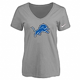 Women's Detroit Lions L.Gray Logo V neck T-Shirt FengYun,baseball caps,new era cap wholesale,wholesale hats