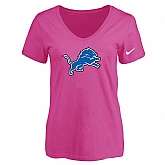 Women's Detroit Lions Peach Logo V neck T-Shirt FengYun,baseball caps,new era cap wholesale,wholesale hats