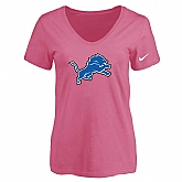 Women's Detroit Lions Pink Logo V neck T-Shirt FengYun,baseball caps,new era cap wholesale,wholesale hats