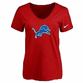 Women's Detroit Lions Red Logo V neck T-Shirt FengYun,baseball caps,new era cap wholesale,wholesale hats