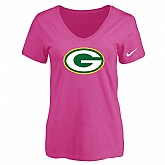 Women's Green Bay Packers Peach Logo V neck T-Shirt FengYun,baseball caps,new era cap wholesale,wholesale hats