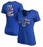 Women's Indianapolis Colts 12 Andrew Luck NFL Pro Line by Fanatics Branded Banner Wave Name & Number T Shirt Royal FengYun,baseball caps,new era cap wholesale,wholesale hats