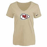 Women's Kansas City Chief Beige Logo V neck T-Shirt FengYun,baseball caps,new era cap wholesale,wholesale hats