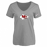 Women's Kansas City Chief L.Gray Logo V neck T-Shirt FengYun,baseball caps,new era cap wholesale,wholesale hats