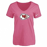 Women's Kansas City Chief Pink Logo V neck T-Shirt FengYun,baseball caps,new era cap wholesale,wholesale hats