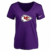 Women's Kansas City Chief Purple Logo V neck T-Shirt FengYun,baseball caps,new era cap wholesale,wholesale hats