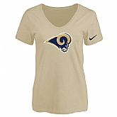 Women's Los Angeles Rams Beige Logo V neck T-Shirt FengYun,baseball caps,new era cap wholesale,wholesale hats