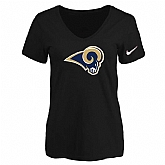 Women's Los Angeles Rams Black Logo V neck T-Shirt FengYun,baseball caps,new era cap wholesale,wholesale hats