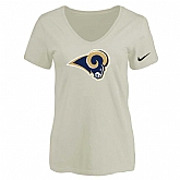Women's Los Angeles Rams Cream Logo V neck T-Shirt FengYun,baseball caps,new era cap wholesale,wholesale hats