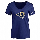 Women's Los Angeles Rams D.Blue Logo V neck T-Shirt FengYun,baseball caps,new era cap wholesale,wholesale hats