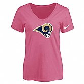 Women's Los Angeles Rams Pink Logo V neck T-Shirt FengYun,baseball caps,new era cap wholesale,wholesale hats