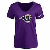 Women's Los Angeles Rams Purple Logo V neck T-Shirt FengYun,baseball caps,new era cap wholesale,wholesale hats
