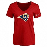 Women's Los Angeles Rams Red Logo V neck T-Shirt FengYun,baseball caps,new era cap wholesale,wholesale hats