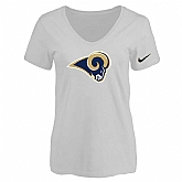 Women's Los Angeles Rams White Logo V neck T-Shirt FengYun,baseball caps,new era cap wholesale,wholesale hats
