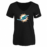 Women's Miami Dolphins Black Logo V neck T-Shirt FengYun,baseball caps,new era cap wholesale,wholesale hats