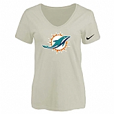 Women's Miami Dolphins Cream Logo V neck T-Shirt FengYun,baseball caps,new era cap wholesale,wholesale hats