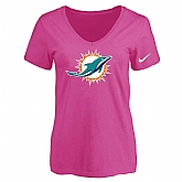 Women's Miami Dolphins Peach Logo V neck T-Shirt FengYun,baseball caps,new era cap wholesale,wholesale hats