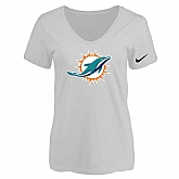Women's Miami Dolphins White Logo V neck T-Shirt FengYun,baseball caps,new era cap wholesale,wholesale hats