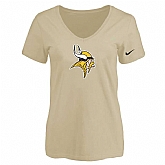 Women's Minnesota Vikings Beige Logo V neck T-Shirt FengYun,baseball caps,new era cap wholesale,wholesale hats