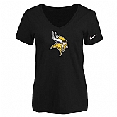 Women's Minnesota Vikings Black Logo V neck T-Shirt FengYun,baseball caps,new era cap wholesale,wholesale hats