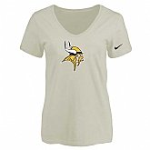 Women's Minnesota Vikings Cream Logo V neck T-Shirt FengYun,baseball caps,new era cap wholesale,wholesale hats