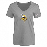 Women's Minnesota Vikings L.Gray Logo V neck T-Shirt FengYun,baseball caps,new era cap wholesale,wholesale hats