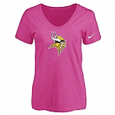Women's Minnesota Vikings Peach Logo V neck T-Shirt FengYun,baseball caps,new era cap wholesale,wholesale hats