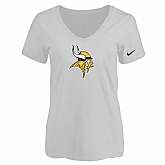Women's Minnesota Vikings White Logo V neck T-Shirt FengYun,baseball caps,new era cap wholesale,wholesale hats