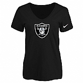 Women's Oakland Raiders Black Logo V neck T-Shirt FengYun,baseball caps,new era cap wholesale,wholesale hats