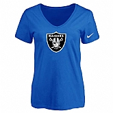 Women's Oakland Raiders Blue Logo V neck T-Shirt FengYun,baseball caps,new era cap wholesale,wholesale hats