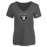 Women's Oakland Raiders D.Gray Logo V neck T-Shirt FengYun,baseball caps,new era cap wholesale,wholesale hats